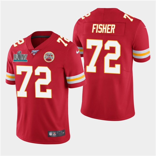 Men's Kansas City Chiefs #72 Eric Fisher Red Super Bowl LIV With 100th Season Patch Vapor Untouchable Limited Stitched NFL Jersey